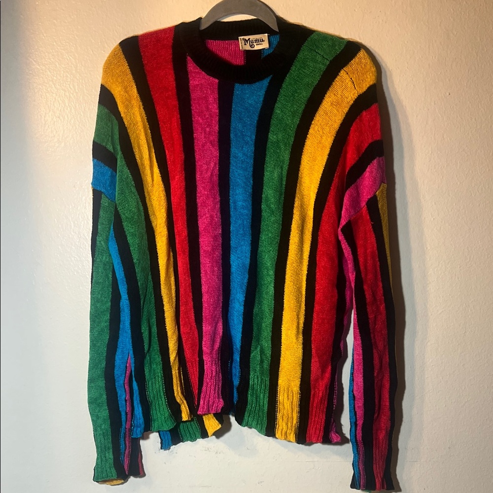 Show Me Your MuMu Colorful Rainbow Striped Crewneck Chenille Sweater Oversize S